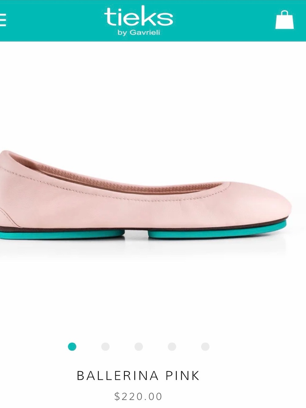 Tieks Ballerina Pink Leather Flat with Turquoise Sole